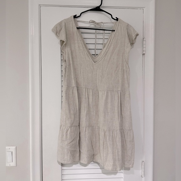 Abercrombie linen blend double v neck dress with pockets size medium. - Picture 1 of 3